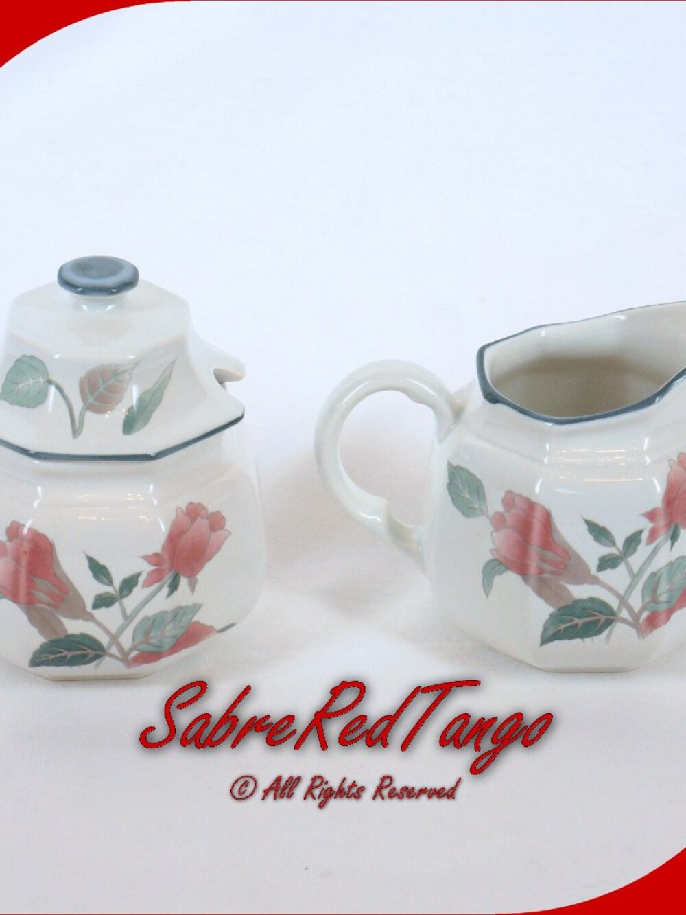 Vintage Mikasa Japan Ceramic Sugar Bowl & Creamer Set F3003 Silk Flowers